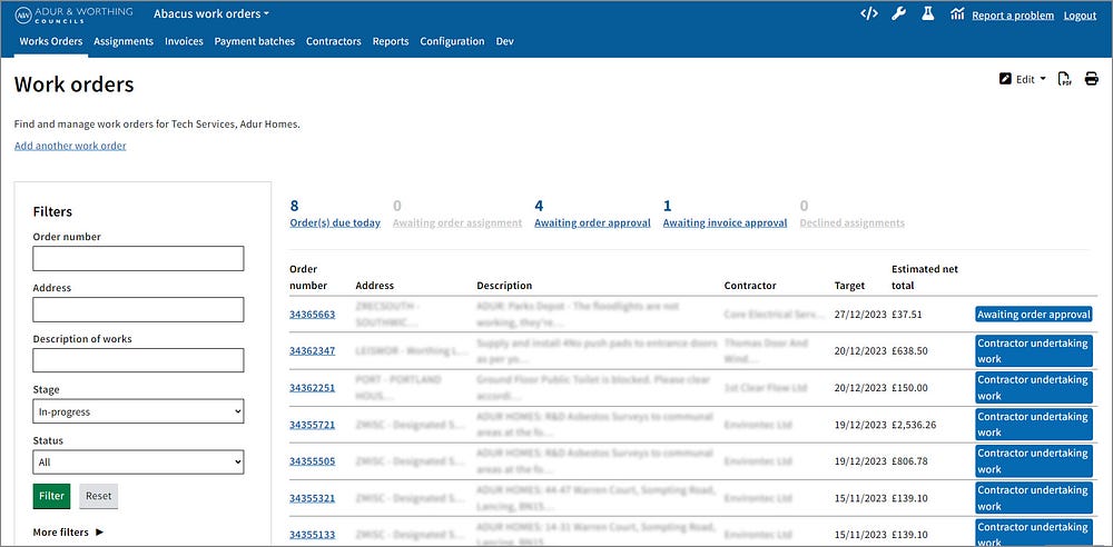 Work order management system for our Technical Services team