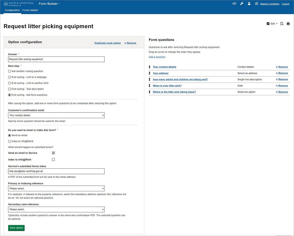 Screenshot: Form routing and question ordering of Form Builder