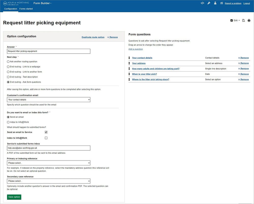 Form routing and question ordering of Form Builder